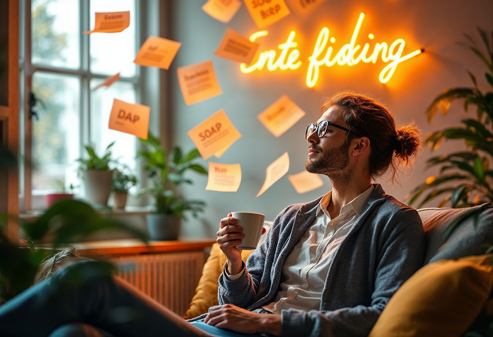 therapist enjoying his time saved from writing progress notes