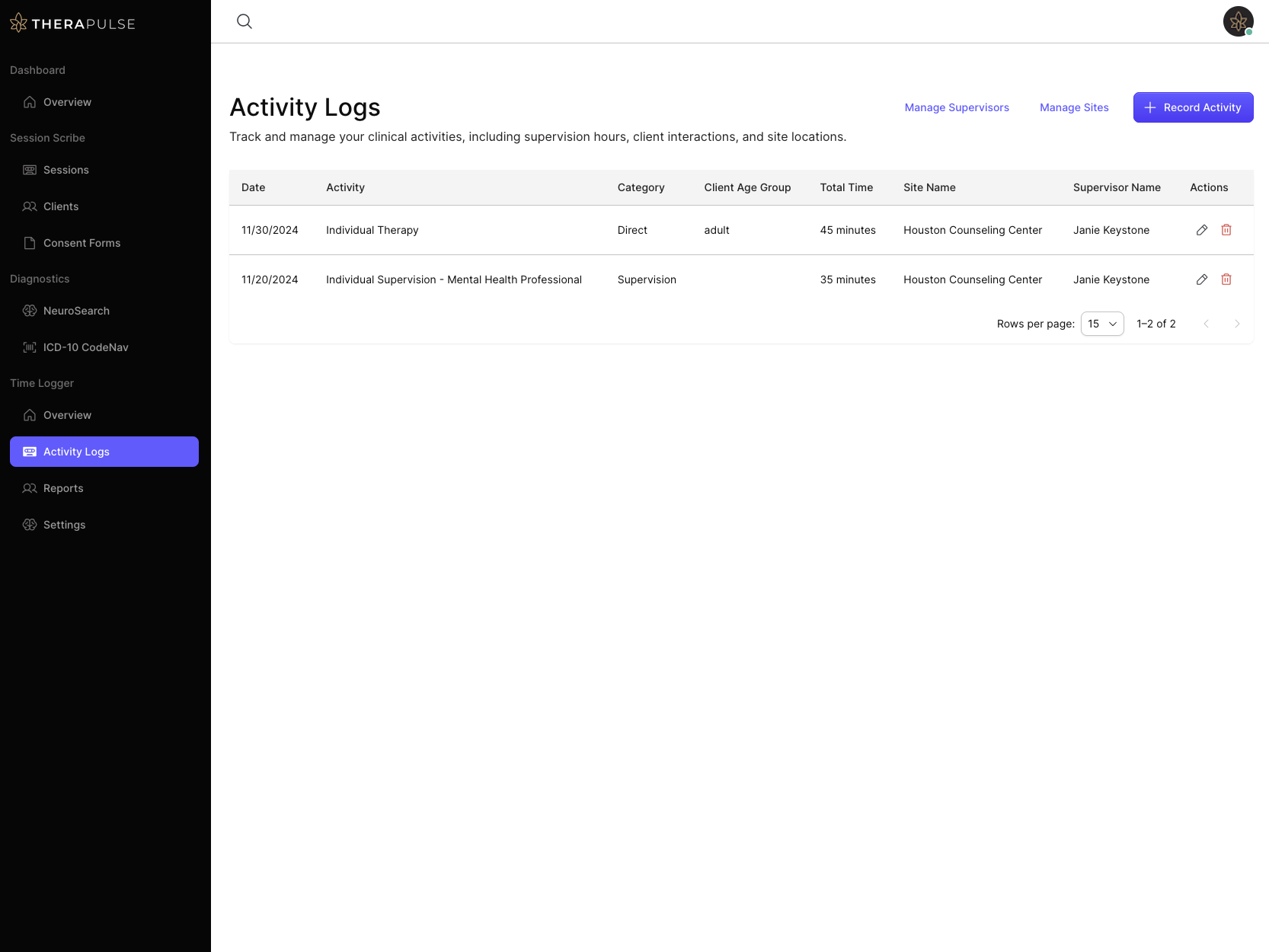 Activity logs overview